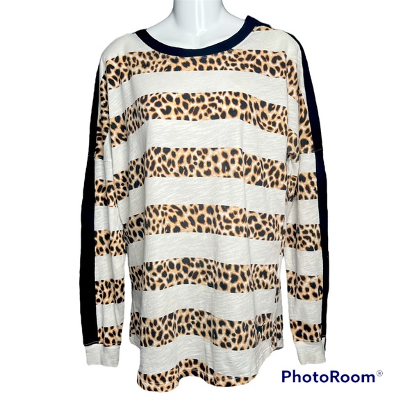 VS PINK Cheetah Print Striped Long Sleeve - Picture 1 of 3